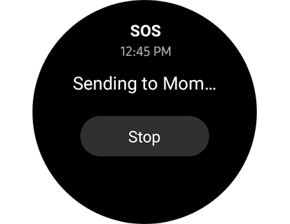 SOS notification with Stop button on a Galaxy smart watch