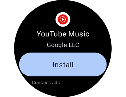 Install displayed under Youtube Music on a Galaxy watch