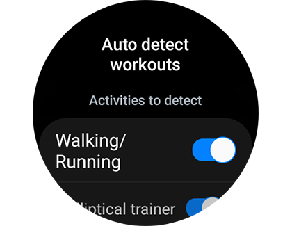 List of activities for Auto detect workouts on a Samsung Galaxy Watch