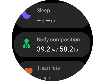 Body composition displayed on a Galaxy smart watch