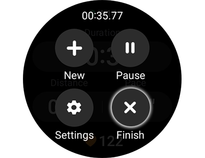 Finish button highlighted on a Galaxy watch