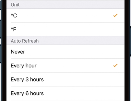 Every hour selected under Auto Refresh on the Galaxy Watch iOS app