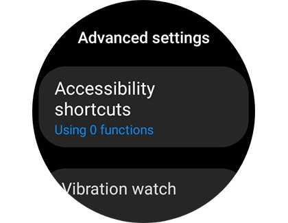 List of options under Advanced settings on a Samsung smart watch