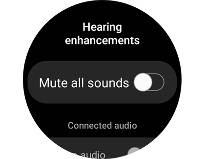 List of settings for Hearing enhancements on a Samsung Galaxy Watch