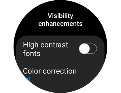 List of settings for Visibility enhancements on a Samsung Galaxy Watch
