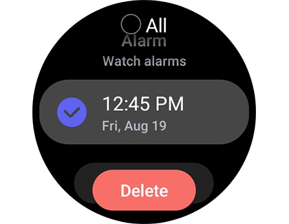 Delete button displayed below selected alarm
