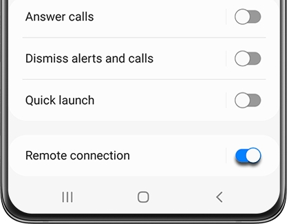 Switch next to Remote connection highlighted in the Galaxy Wearable app