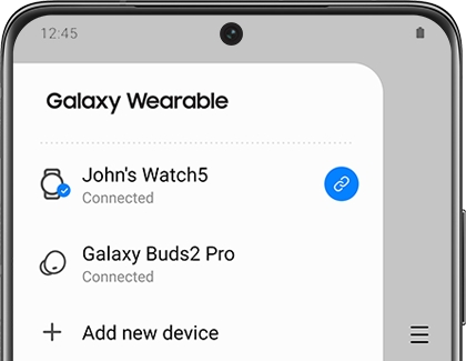 A list of devices with Galaxy Watch5 connected in the Galaxy Wearable app