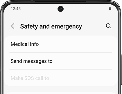 List of settings under Safety and emergency