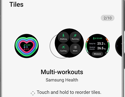 List of Tiles in the Galaxy Wearable app