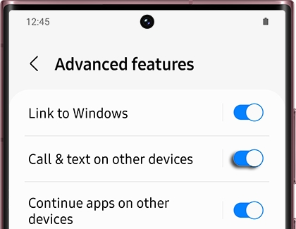 Switch highlighted next to Call & text on other devices