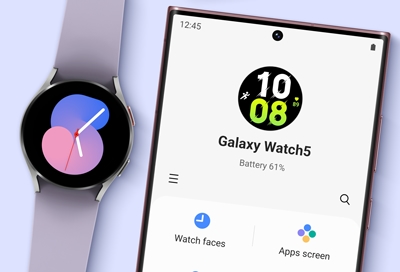 Galaxy Wearable app showing Galaxy Watch5 connected with Galaxy Watch5 next to it