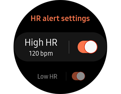 HR alert settings screen with a list of options