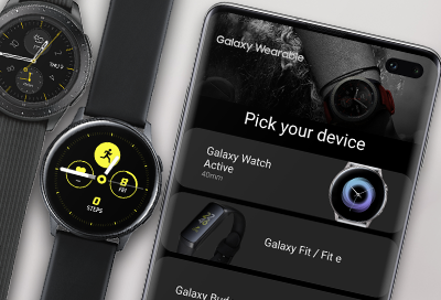 Galaxy Wearable App on phone displaying the Pick your device screen with two Galaxy watches