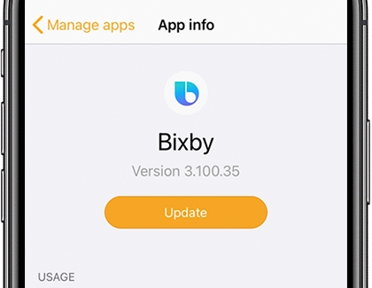 Update displayed under the Bixby app