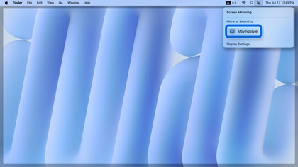 Mac Screen Mirroring menu showing MovingStyle selected as the display