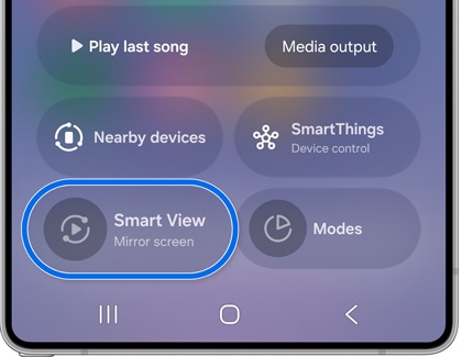 Galaxy S25 Ultra Quick panel with Smart View Mirror screen highlighted.