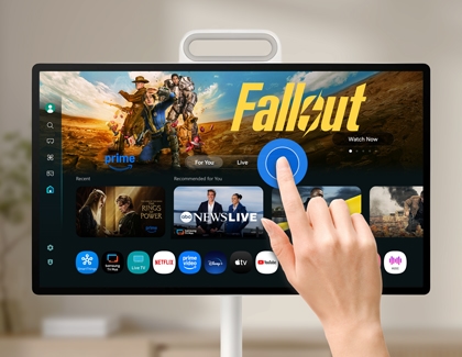 Graphic showing a finger performing a press and hold gesture on the screen.