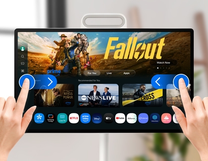 Hands performing simultaneous left and right edge-swipe gestures on the screen.