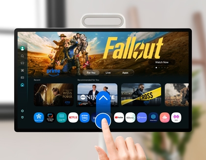 Hand performing an upward edge-swipe gesture on the MovingStyle home screen.