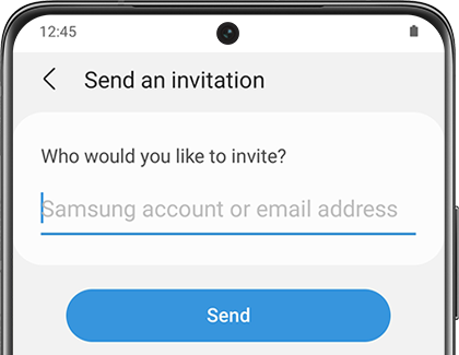 A text box with Samsung account or email address written inside and Invite option below