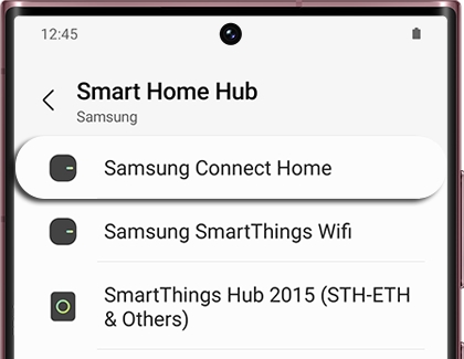 Samsung Connect Home highlighted on a list of Wi-Fi/Hub