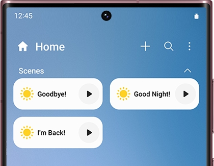 SmartThings Home screen with a list of device cards