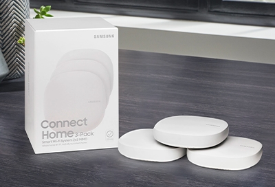 Three Connect Home devices sitting next to each other