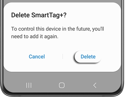 Delete highlighted under Delete SmartTag+? in the SmartThings app