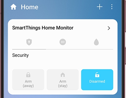 Smart Home Monitor with Armed (away) highlighted