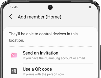 Add member screen in the SmartThings app with options to send invitations