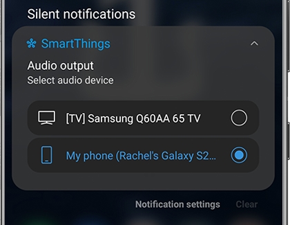 Audio output notification on a Galaxy phone