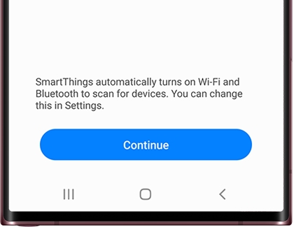 Continue option screen during the SmartThings app setup