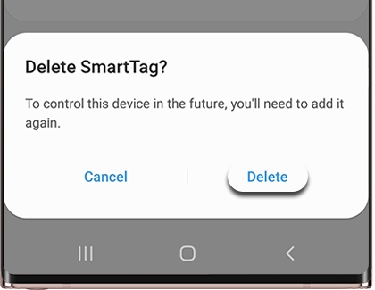 Delete highlighted under Delete SmartTag? in the SmartThings app