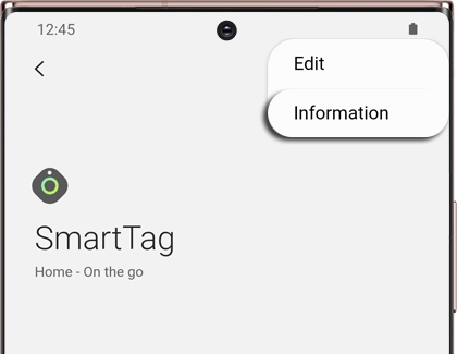 SmartTag device screen in the SmartThings app with Information highlighted