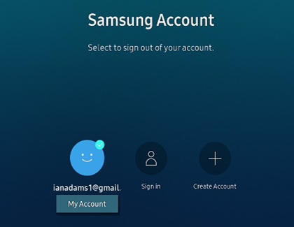 Samsung Account sign in screen on a Samsung TV