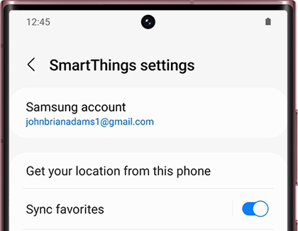 A list of options in SmartThings settings