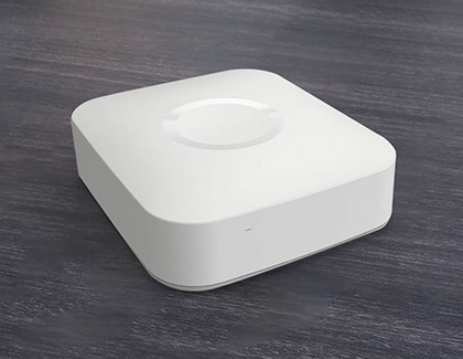 The SmartThings hub v2 sitting on a table