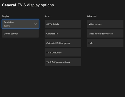 Xbox settings with TV and display options