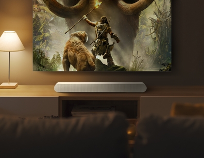 2022 Samsung Soundbar playing movie in dark room