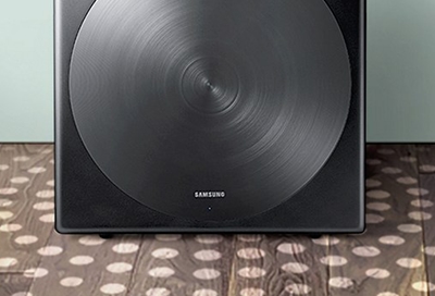 Closeup of a Samsung subwoofer speaker