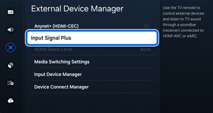 Input Signal Plus highlighted in External Device Manager