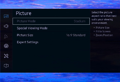 Picture menu on Samsung TV with Picture Mode option grayed out