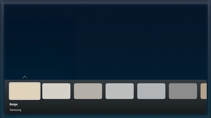 Ambient Mode customization screen on a Samsung TV showing a selection of color backgrounds with Beige highlighted.