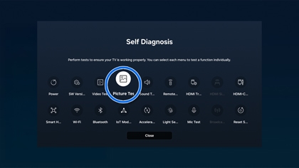 Self Diagnosis screen on a Samsung TV with the Picture Test option selected.