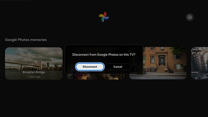 A Samsung Smart TV screen displaying Disconnect button.
