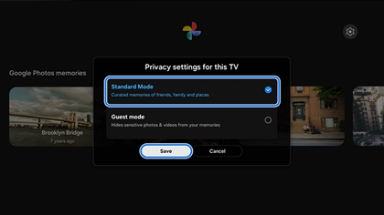 A Samsung Smart TV screen displaying Standard mode.