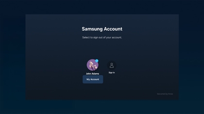 Samsung Account login screen on a TV showing user profile selection for SmartThings Hub setup.