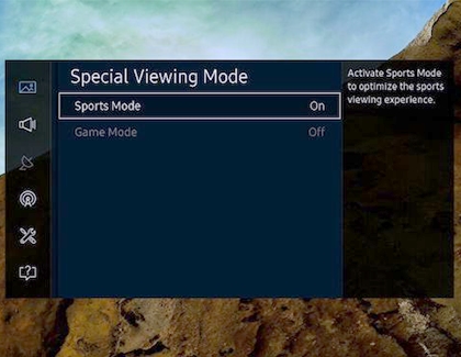 TV displaying Special Viewing Modes menu
