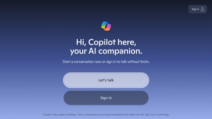 Copilot welcome screen on a Samsung TV with Lets talk and Sign in option.